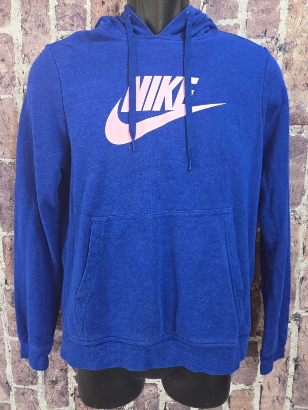 Nike Womens Blue Hoodie Medium Sweatshirt With Pink Logo Pullover